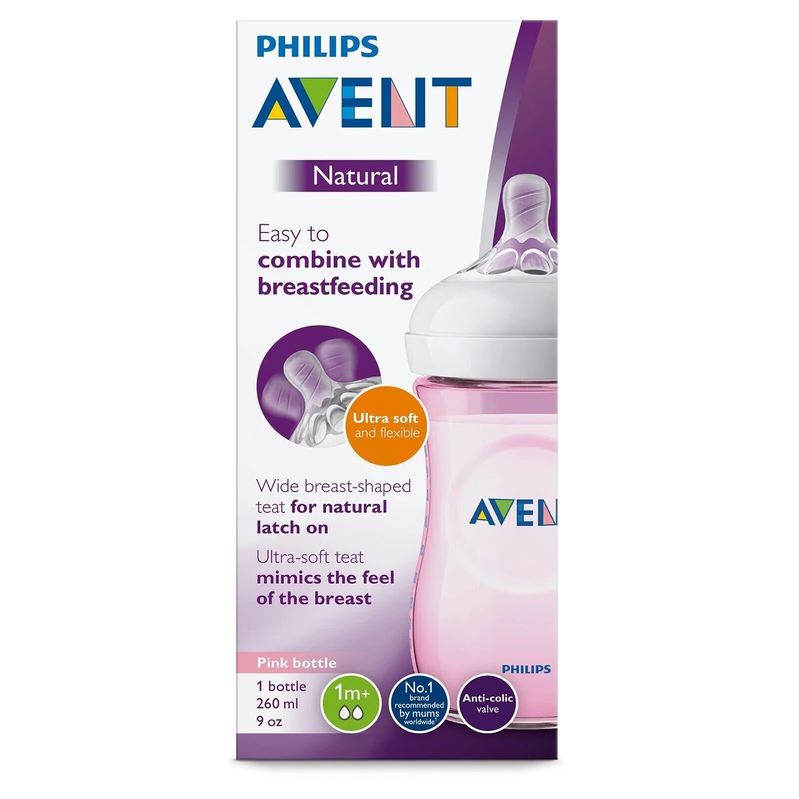 Philips Avent Natural PP Biberon 260 ml Pembe