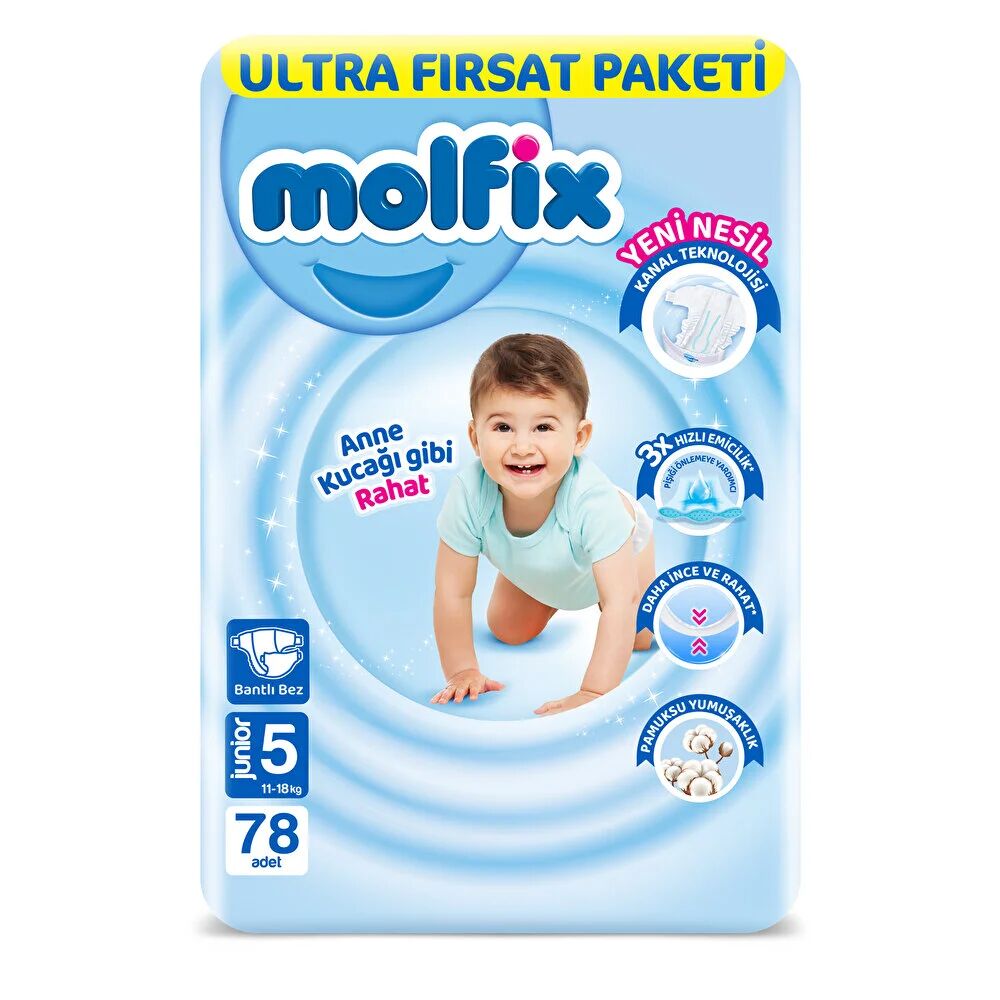 Molfix Bebek Bezi Ultra Fırsat Paketi 5 Beden 11-18 Kg 78 Adet