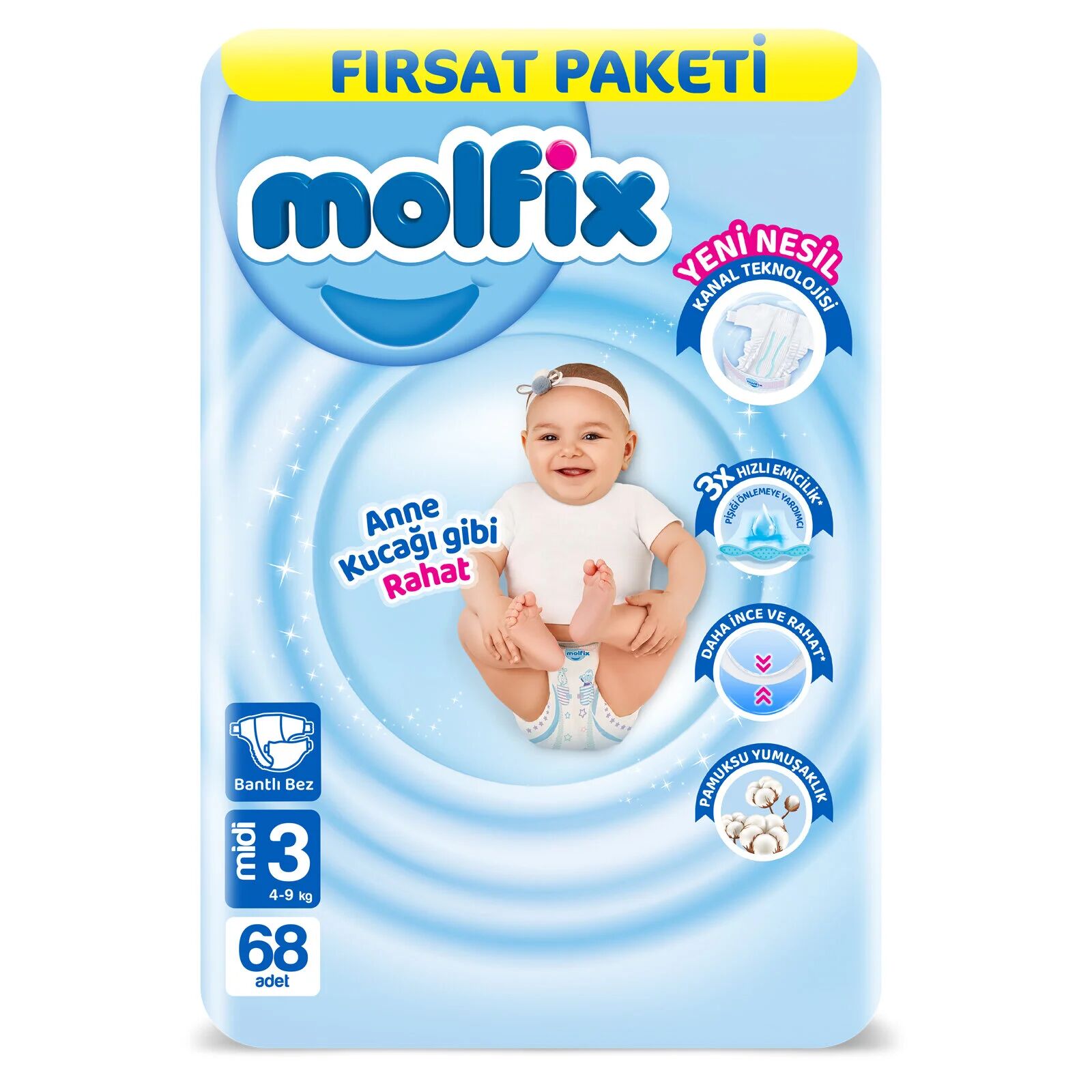 Molfix Bebek Bezi Fırsat Paketi 3 Beden 4-9 Kg 68 Adet