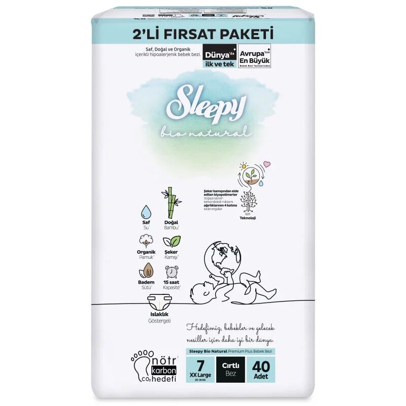 Sleepy Bio Natural Bebek Bezi 2'Li Fırsat Paketi 7 Beden 40 Adet