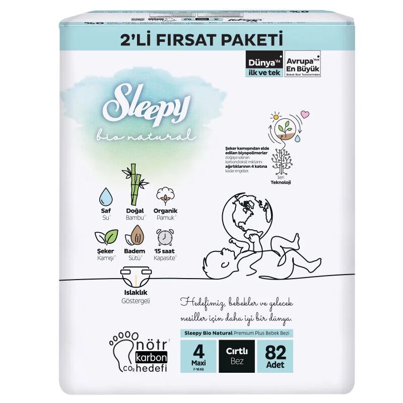 Sleepy Bio Natural Bebek Bezi 2'Li Fırsat Paketi 4 Beden 82 Adet