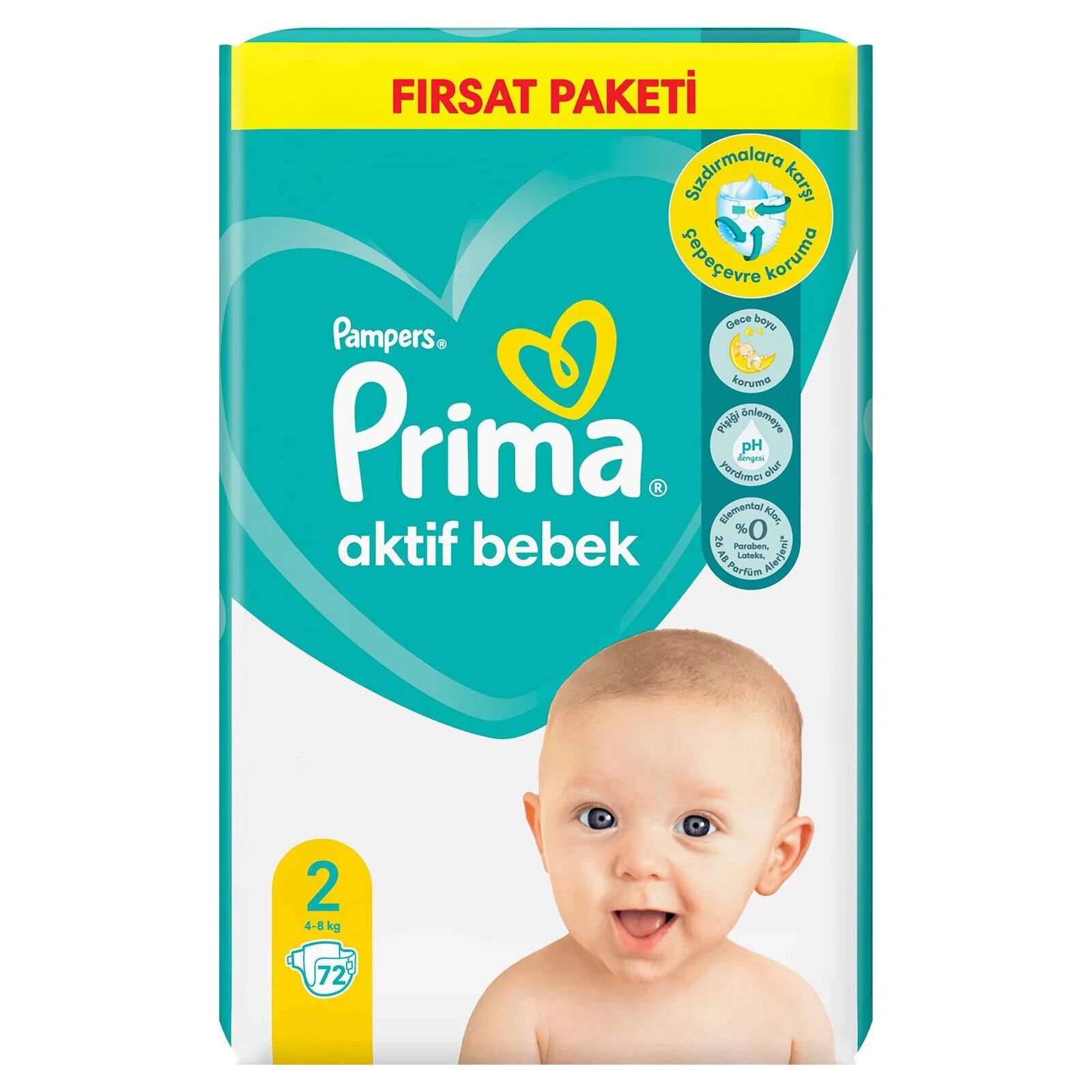 Prima Bebek Bezi Aktif Bebek Fırsat Paket 2 Beden 72 Adet