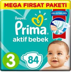 Prima Bebek Bezi Aktif Bebek Mega Fırsat Paketi 3 Beden 84 Adet