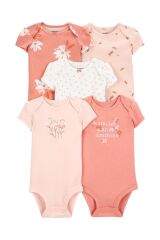 Carter's Layette Kız Bebek 5'Li Kısa Kol Body 1P565710 Karışık Renkli