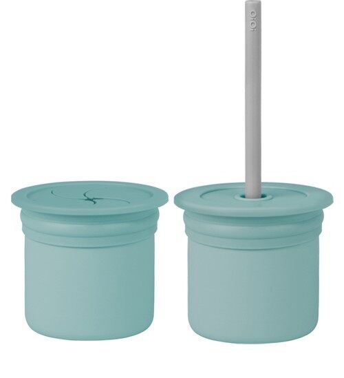 OiOi Ham+Hüp Pipetli Silikon Bardak Seti Aqua Green / Powder Grey