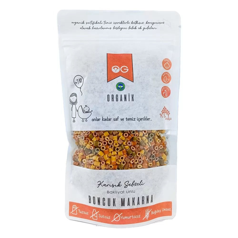 OG Natural Organik Karışık Sebzeli Bakliyat Unlu Boncuk Makarna 200 Gr