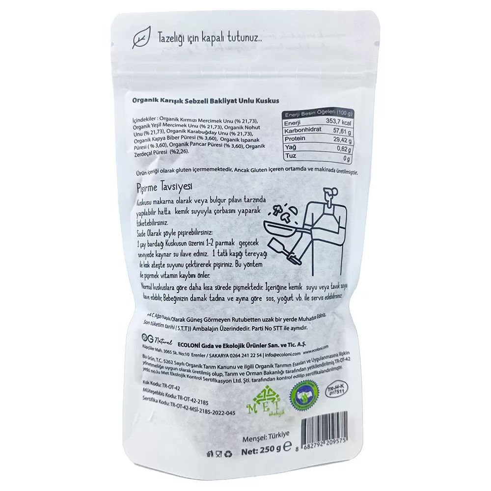 OG Natural Organik Karışık Sebzeli Bakliyat Unlu Bebek Kuskus 250 Gr