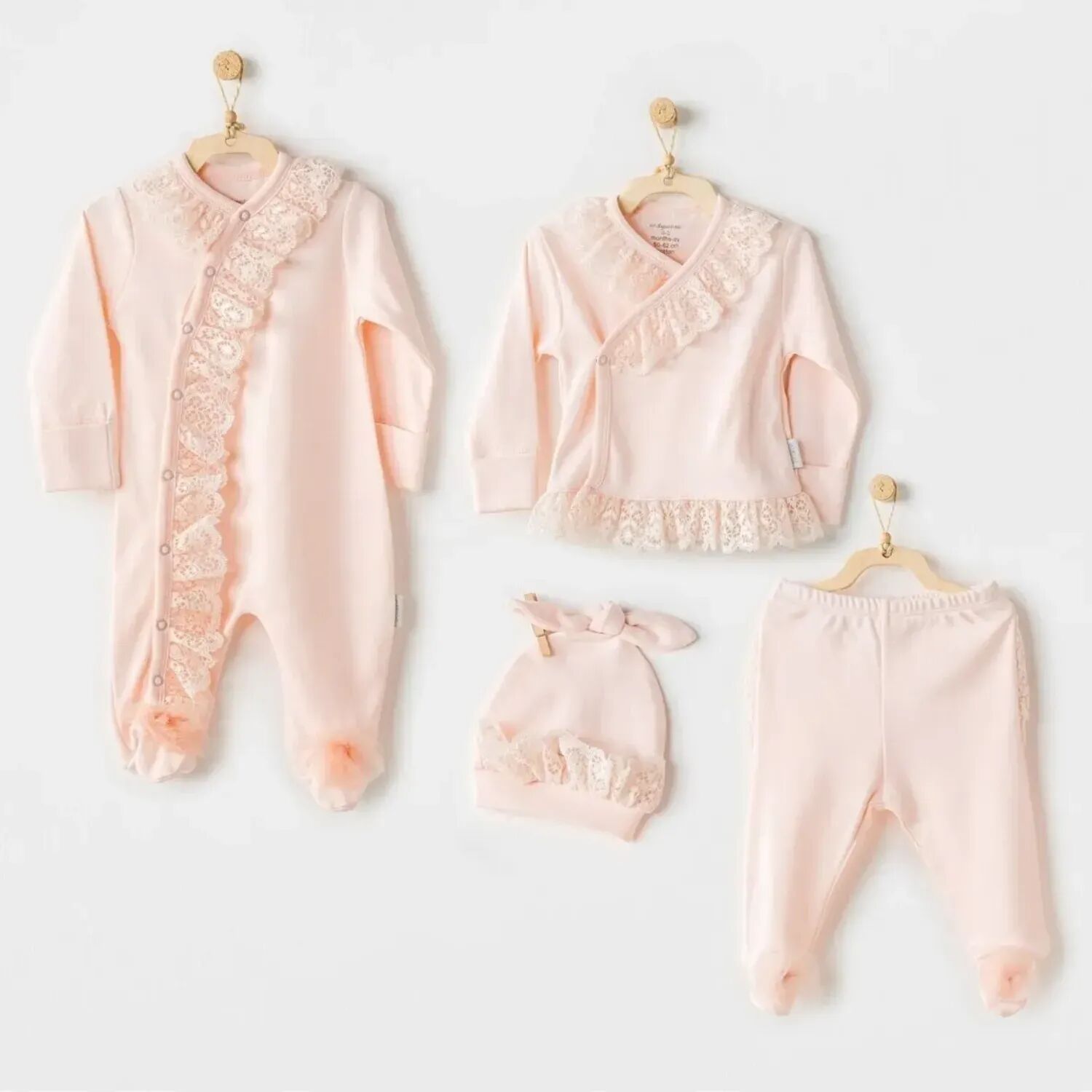 Andywawa AC25312 Newborn Chic Girl Tüllü 4'Lü Hastane Çıkışı Salmon