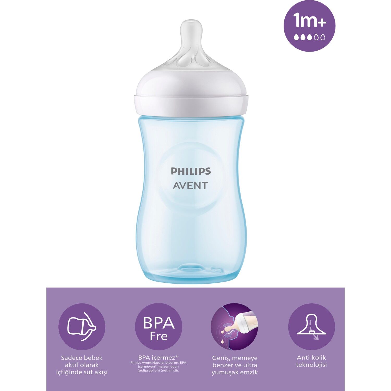 Philips Avent Doğal Tepkili Natural Response PP Biberon 260 ml 1+ Ay Mavi