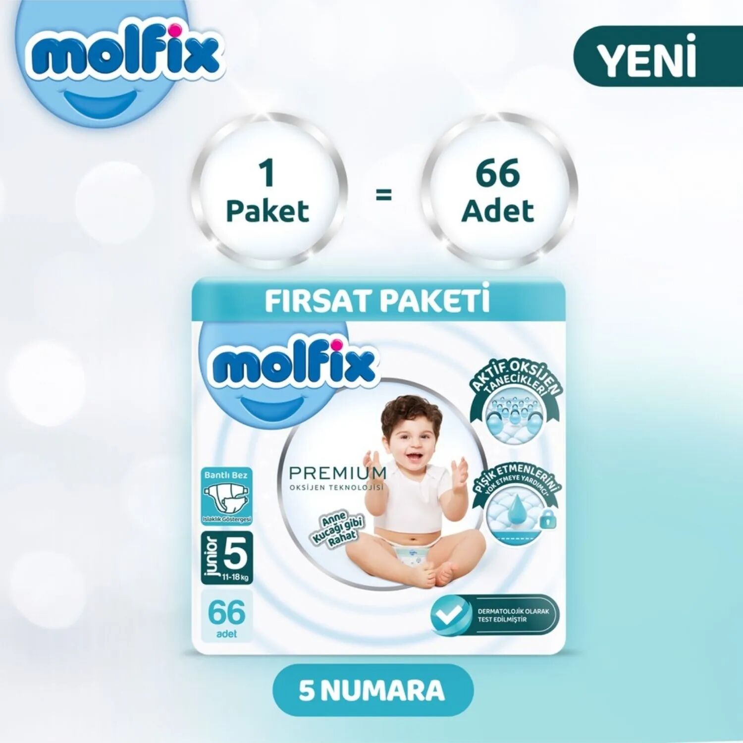 Molfix Premium Bebek Bezi Ultra Fırsat Paketi 5 Beden 11-18 Kg 66 Adet