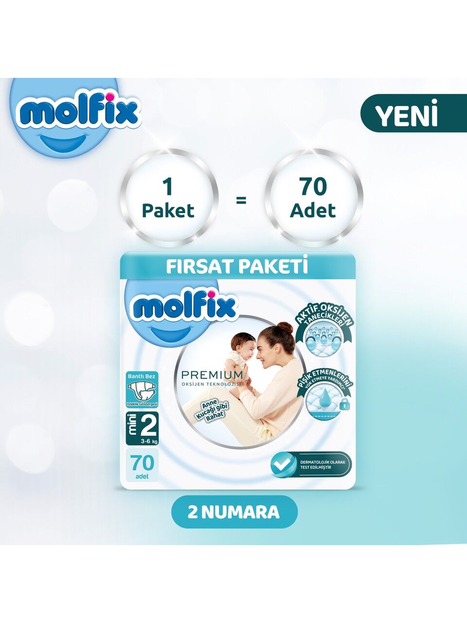 Molfix Premium Bebek Bezi Fırsat Paketi 2 Beden 3-6 Kg 70 Adet